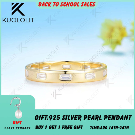 Kuololit 1CTW Emerald Cut Moissanite Custom Ring for Men Women Solid 14K 10K 585 Yellow Gold Wedding Band for Christmas Luxury