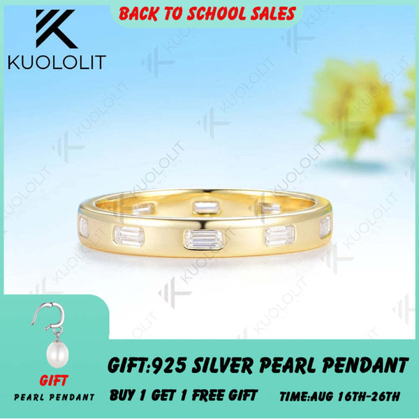 Kuololit 1CTW Emerald Cut Moissanite Custom Ring for Men Women Solid 14K 10K 585 Yellow Gold Wedding Band for Christmas Luxury