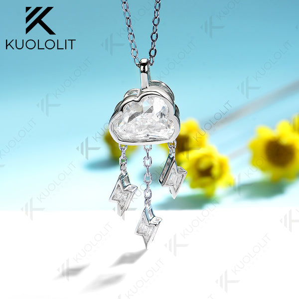 Kuololit 2CT Cyan Blue Cloud Lighting Moissanite Necklace for Women Solid 14K 10K 585 Rose Gold Wedding Necklace for Christmas Gift