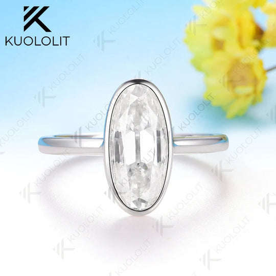 Kuololit 3CT OMC Long Oval Cut Moissanite for Women Soild 10K 14K White Gold Engagement Ring for Christmas Party Anniversary
