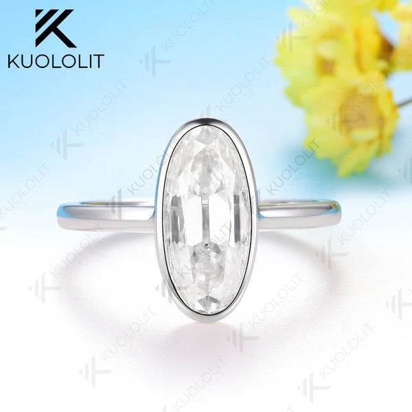 Kuololit 3CT OMC Long Oval Cut Moissanite for Women Soild 10K 14K White Gold Engagement Ring for Christmas Party Anniversary