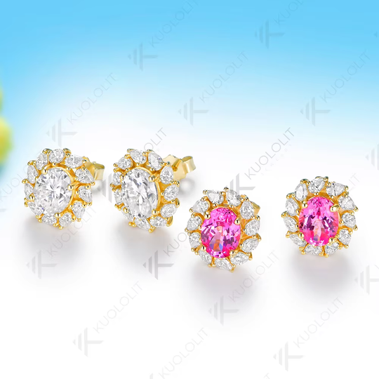 Kuololit 3CTW Oval Moissanite Custom Stud Earrings for Women Solid 14K 10K 585 Yellow Gold Oval Cut for Christmas Gifts Party