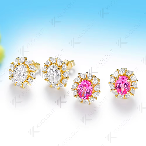 Kuololit 3CTW Oval Moissanite Custom Stud Earrings for Women Solid 14K 10K 585 Yellow Gold Oval Cut for Christmas Gifts Party