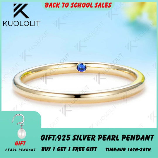 Kuololit Plain Lab Sapphire inside Custom Ring for Women Solid 14K 10K Yellow Gold Ring Band for Anniversary Christmas Gifts Party