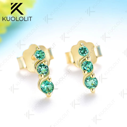 Kuololit 0.16CTW Lab Grown Emerald Custom Stud Earrings for Women Solid 14K 10K Gold Silver Yellow Gold for Party Christmas