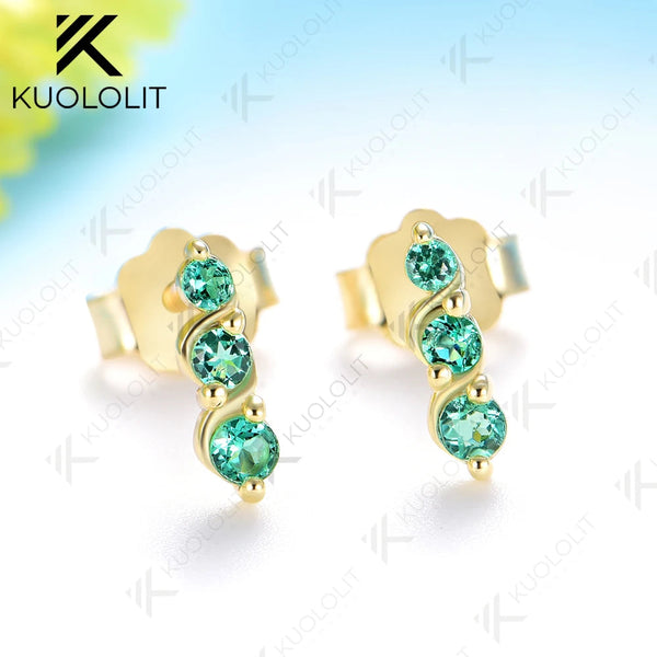 Kuololit 0.16CTW Lab Grown Emerald Custom Stud Earrings for Women Solid 14K 10K Gold Silver Yellow Gold for Party Christmas