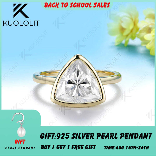 Kuololit 4CT Trillyon Moissanite Custom Ring for Women Men Solid 14K 10K 585 Yellow Gold Engagement Ring for Christmas Gifts