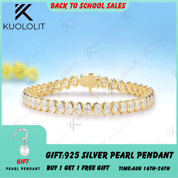 Kuololit 12.6CTW Oval Cut Moissanite Custom Bracelet for Women Men 14K 10K 585 Yellow Gold  Bracelet for Engagement Christmas