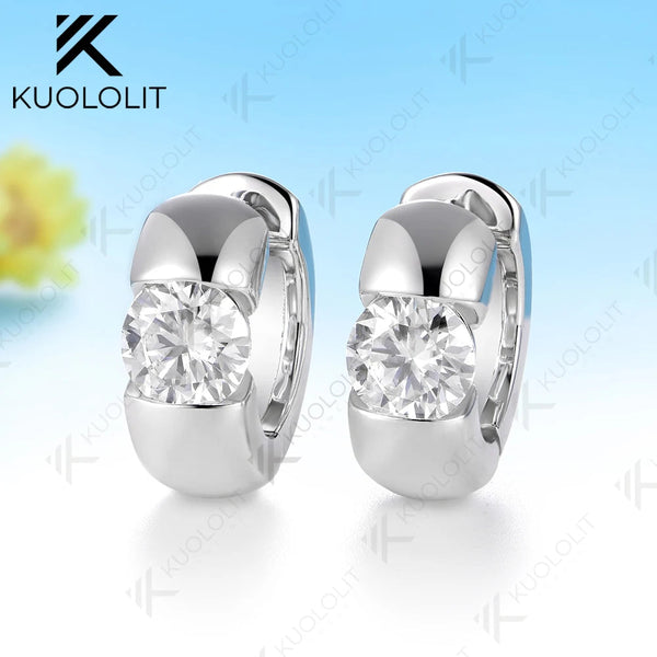 Kuololit 2CTW Moissanite Custom Hoop Earrings for Women Solid 10K 14K 585 Gold Hoop Earrings for Christmas Gifts Engagement