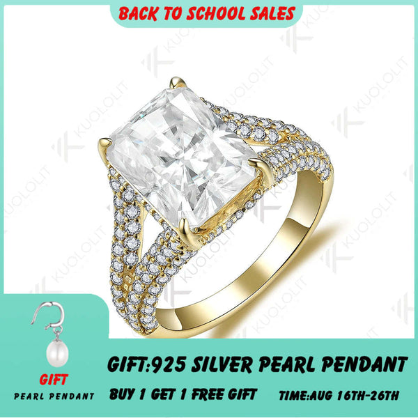Kuololit 6CT Radiant-Schliff Moissanit-Ring für Damen, massives 14K 10K PT950 Gold, Silber, Gelbgold, für Verlobung, Hochzeit, Weihnachten 