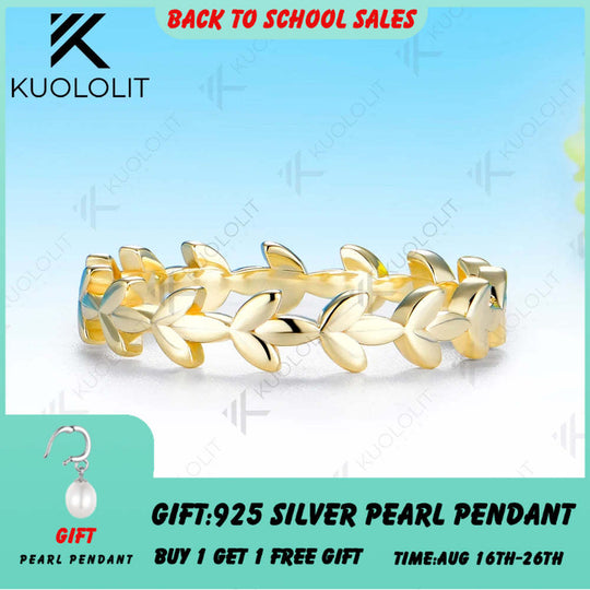 Kuololit Leaf Bare Ring for Women Solid 585 14K 10K Gold Clover Wedding Band Ring for Anniversary Engagement Gifts Party Christmas Jewelry Simple