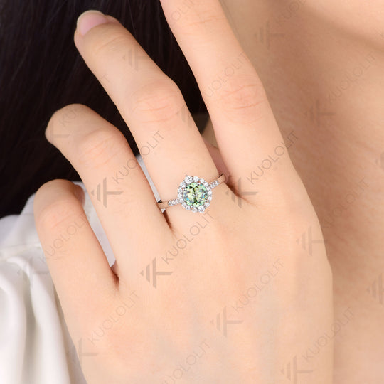 Kuololit  1.2CT Jubilee Cut Cyan Round Moissanite Ring for Women Solid 925 White Gold Engagement Ring for Christmas Gifts Party