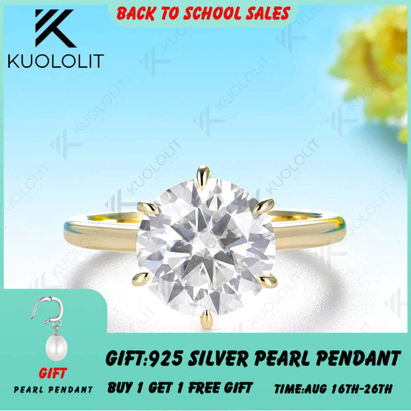 Kuololit 4CT Moissanite Custom Ring for Women Solid 14K 10K 585 Yellow Gold Brilliant Cut Engagement Ring for Christmas Gift