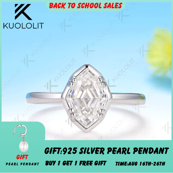 Kuololit 2CT Olive Shape Moissanite Ring for Women Solid 14K 10K 585 White Gold Prong Set Engagement Ring for Christmas Gifts