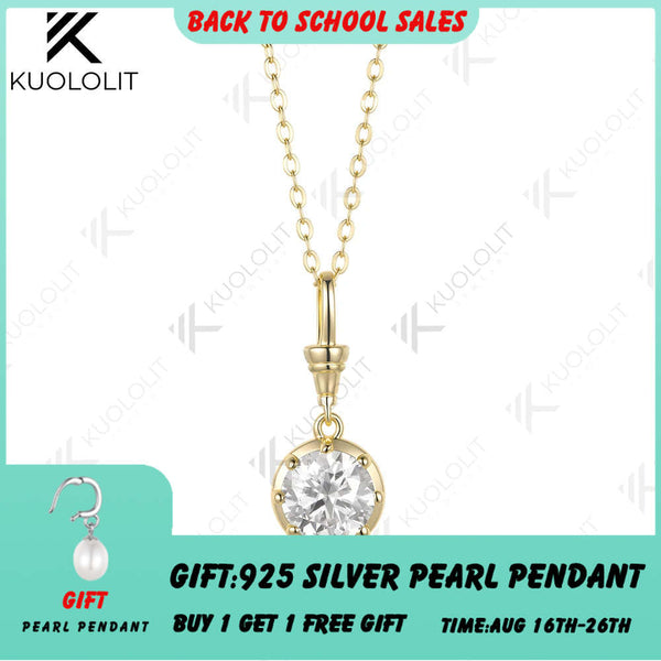 Kuololit 2CT Round Cut IGI Lab Grown Diamonds Custom Necklace for Women Solid 585 14K 10K Yellow Gold Necklace for Christmas Gifts Party