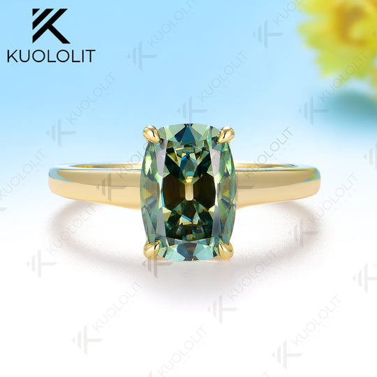 Kuololit 3CT OMC Cushion Cut Cyan Moissanite Ring for Women Solid 14K 10K 585 White Gold Engagement Ring for Christmas Gifts Party