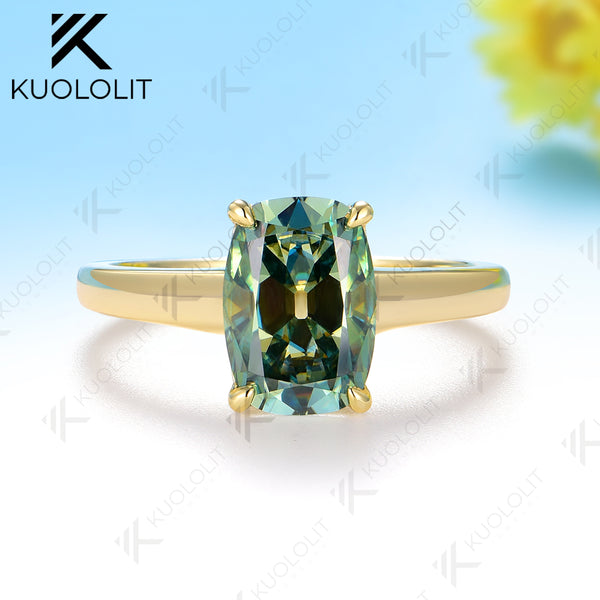 Kuololit 3CT OMC Cushion Cut Cyan Moissanite Ring for Women Solid 14K 10K 585 White Gold Engagement Ring for Christmas Gifts Party
