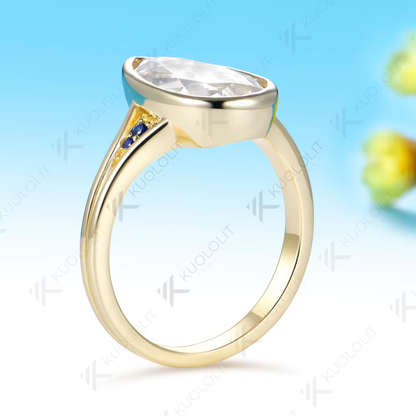 Kuololit 4CT Unique Portrait Pear Cut Moissanite Ruby or Sapphire RCustom Ring for Women Solid 14K 10K Yellow Gold for Engagement Christmas