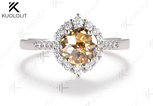 Kuololit  1.2CT Jubilee Cut Cyan Round Moissanite Ring for Women Solid 925 White Gold Engagement Ring for Christmas Gifts Party