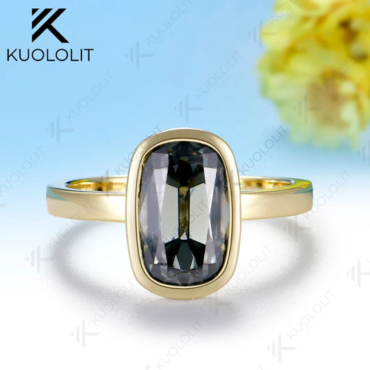 Kuololit 3.5CT OMC Grey Cushion Moissanite Custom Ring for Women Solid 14K 10K  Yellow Gold Ring for Anniversary Christmas Gift