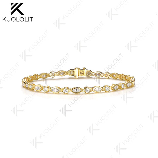 Kuololit 4.5CTW Marquise Lab Grown Diamonds Custom Bracelet  for Women Men 14K 10K 585 Yellow Gold for Engagement Christmas Gift