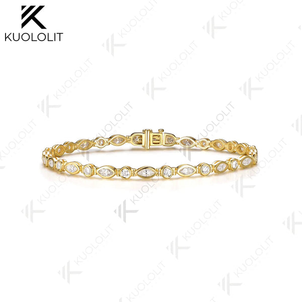 Kuololit 4.5CTW Marquise Lab Grown Diamonds Custom Bracelet  for Women Men 14K 10K 585 Yellow Gold for Engagement Christmas Gift