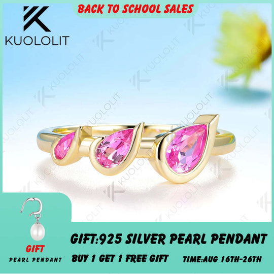 Kuololit 1.1CTW Lab Grown Pink Sapphire Custom Ring for Women Men Solid 10K 14K Yellow Gold for Anniversary Christmas Gift Party