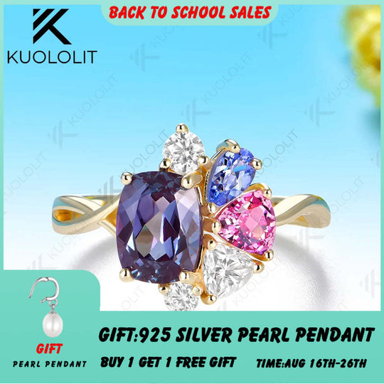 Kuololit Lab Grown Alexandrite Gemstone Custom Ring for Women Solid 14K 10K 585 Yellow Gold Engagement Ring for Christmas Gift