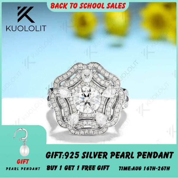 Kuololit 1CT Moissanit Ringe und Anhänger für Damen, massives 14K 10K 585 Weißgold, rund, für Verlobung, Hochzeit, Weihnachten, Luxus 