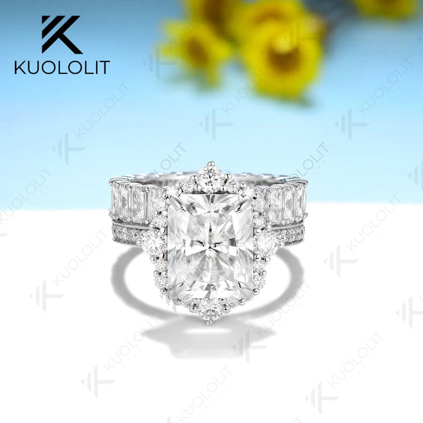 Kuololit 5CT Raddiant Cut Moissanite Engagement Set Ring for Women Solid 18K 14K 10K 585 Yellow Gold Band for  Wedding Christmas