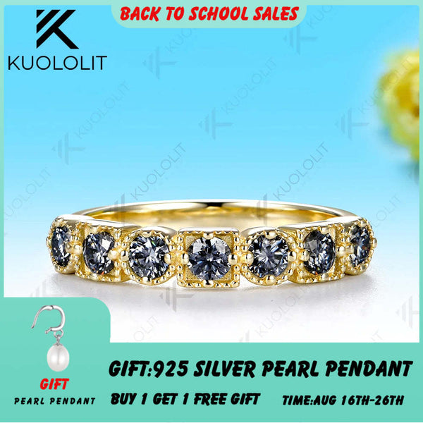 Kuololit 0.7CTW Grey Moissanite Round Custom Ring for Women Men Solid 14K 10K Yellow Gold for Eternity Half Band Christmas Gifts