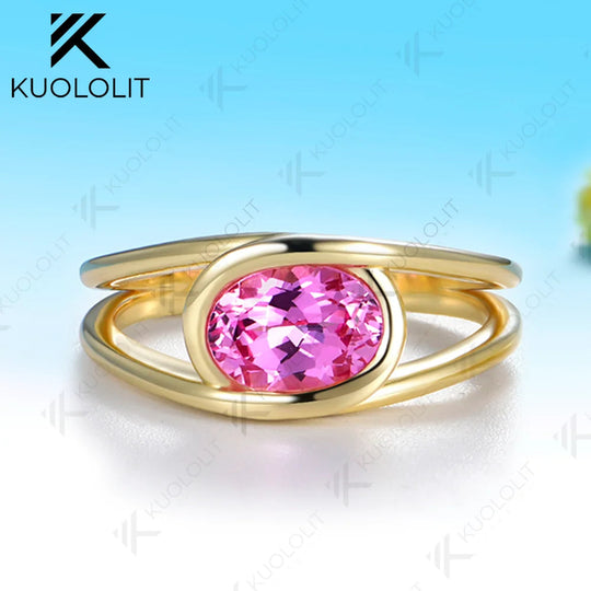Kuololit 1.5ct Lab Grown Pink Sapphire Custom Ring for Women Solid14K 10K 585 Yellow Gold Engagement Ring for Christmas Gift