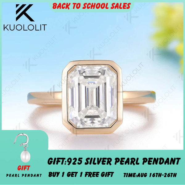 Kuololit 3ct Emerald Cut Europe Shank Custom Ring for Women Solid 14K 10K 585 Rose Gold Engagement Ring for Christmas Gift Party