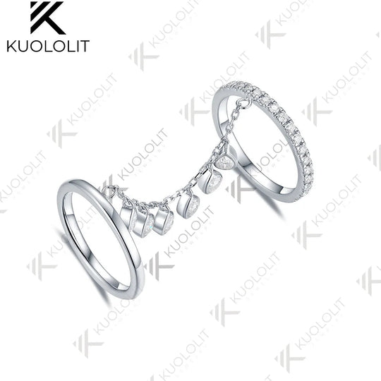 Kuololit 2.3CTW Lab Grown Diamonds Ring for Women Solid 18K 14K 10K 585 White Gold Engagement Two Ring for Christmas Anniversary