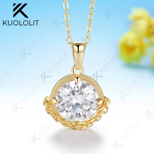 Kuololit 4CT Cyan Moissanite Jubilee Cut Necklace for Women Solid 14K 10K Yellow Gold Engagement Necklace for Christmas Gifts
