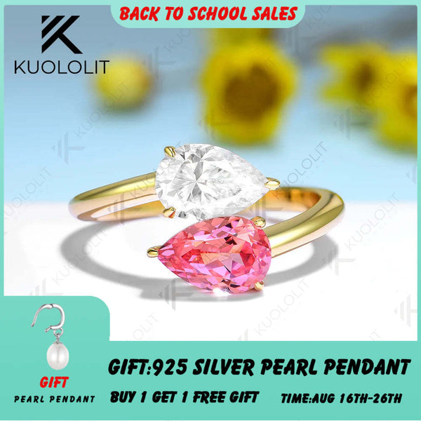 Kuololit 1,5 Karat Padparadscha Moissanit Verlobungsring für Damen, massives 14K/10K/585 Gelbgold, Zwei-Edelstein-Ring für Weihnachten 