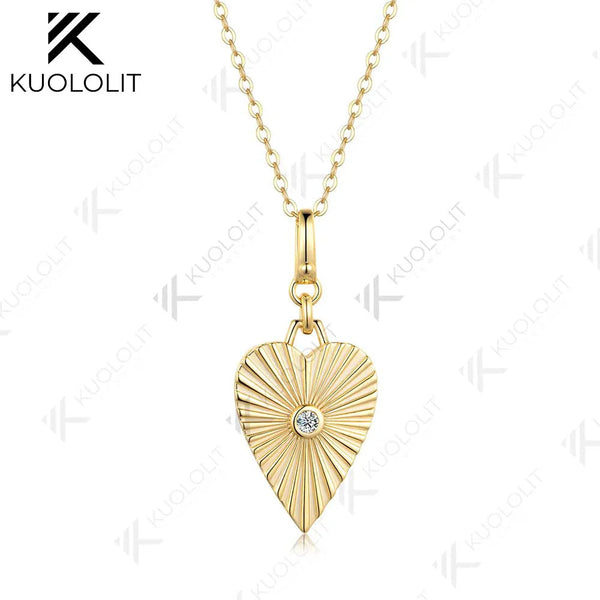 Kuololit 0.06CT Lab Grown Diamonds Necklaces for Women Solid 14K 10K Gold Round Diamonds Pendant for Anniversary Christmas Gift