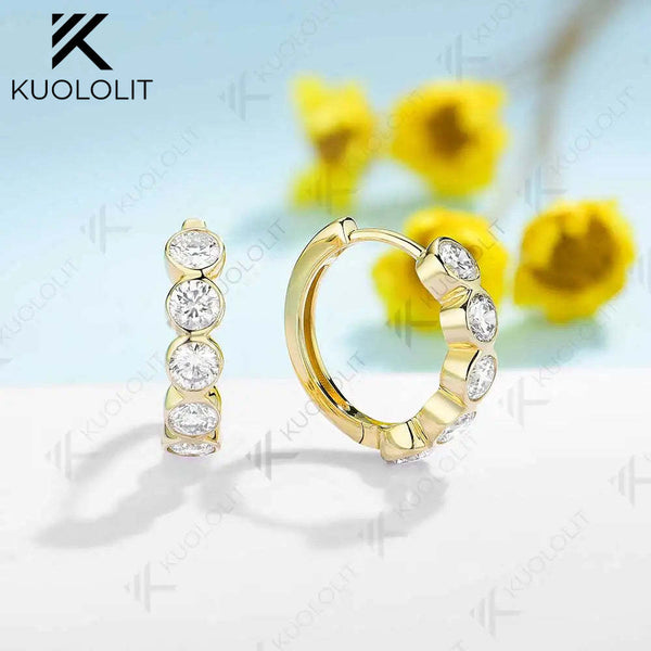 Kuololit 1CTW Moissanite Hoop Earrings for Women 18K 14K Solid Gold Yellow Gold Silver Clip Hoop Round cut for Christmas Classic