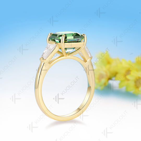 Kuololit 3.5CT Asscher Cut Cyan Moissanite Ring for Women Solid 14K 10K 585 White Gold for Engagement Wedding Christmas Gifts Party