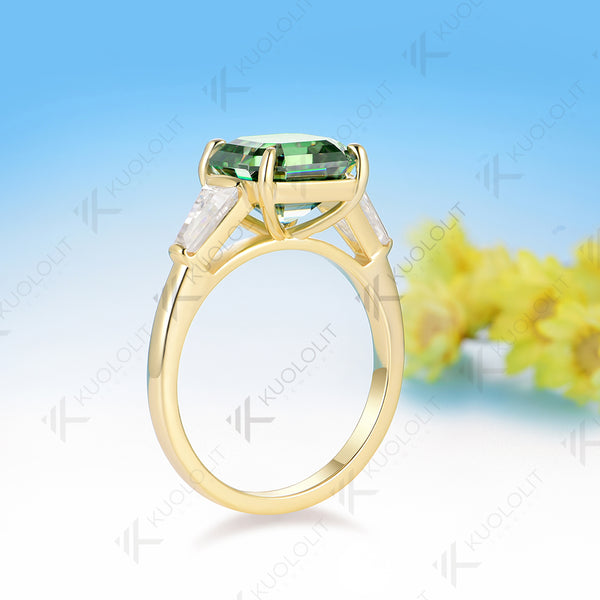 Kuololit 3.5CT Asscher Cut Cyan Moissanite Ring for Women Solid 14K 10K 585 White Gold for Engagement Wedding Christmas Gifts Party