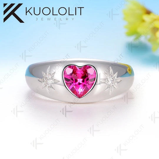 Kuololit 0.8CT Lab Grown Ruby Diamonds Heart Ring for Women Solid 18K 14K10K 585 White Gold for Anniversary Christmas Gifts New