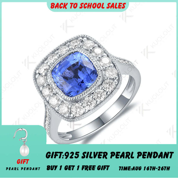Kuololit 2,5 Karat Labor-Saphir-Ring für Damen, massiver 18K 14K 10K 585 Gelbgold-Moissanit-Ring, Verlobungs- und Weihnachtsgeschenk 