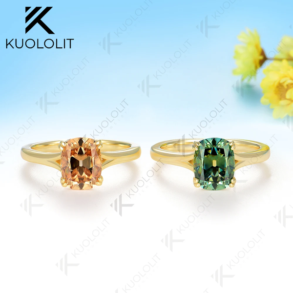 Kuololit 3CT OMC Champagne Cyan Moissanite Set Ring for Women Solid 14K 10K 585 Yellow Gold Engagement Ring for Christmas Gift Anniversary