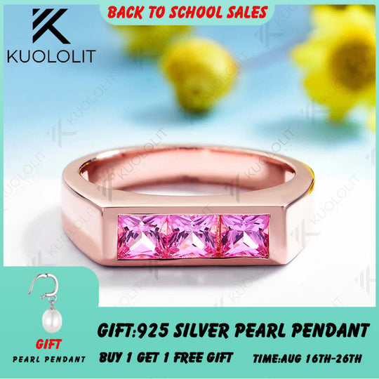 Kuololit 1.2CTW Lab Grown Pink Sapphire Princess Cut Ring for Women Solid 14K10K Rose Gold Eternity Half Band for Christmas Gift