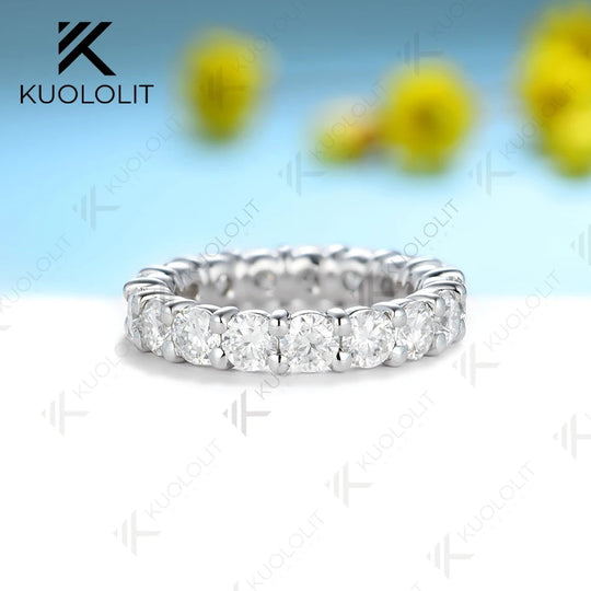 Kuololit 5,4 ct Moissanit-Ring aus massivem 14K/10K Weißgold für Damen, passender Eternity-Ring, Verlobungsring, Weihnachtsring 