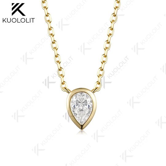 Kuololit 0.5CT NGIC Lab Grown Diamonds Custom Necklace for Women Solid 585 14K 10K Yellow Gold Necklace for Christmas Gifts