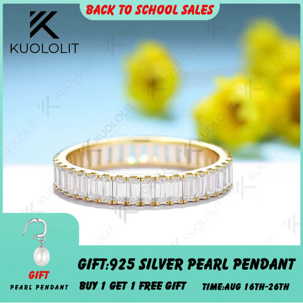 Kuololit 4CTW Smaragd-Moissanit-Ringe für Damen und Herren, massives 14K/10K/585 Silber/Gelbgold, Ehering für Jahrestag/Weihnachten 