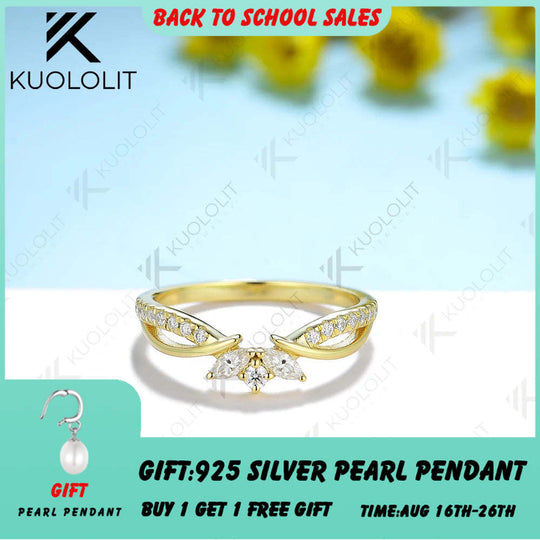 Kuololit Moissanite Band Rings for Men Women Solid 585 14K 10K Silver Yellow Gold Marquise Cut for Anniversary Wedding Christmas