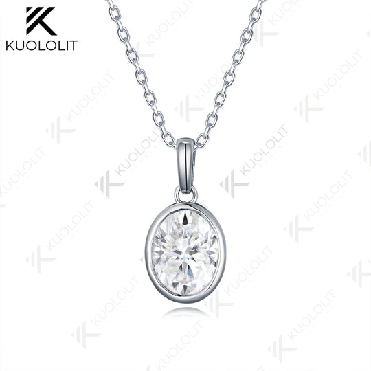 Kuololit 2CT IGI Oval Lab Grown Diamonds Necklace for Women Men Solid 585 14K 10K Gold for Oval Engagement Party Christmas Gift