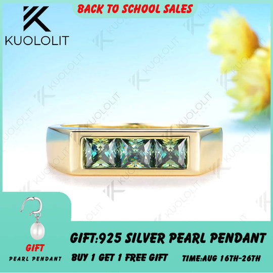 Kuololit 1.2CTW Cyan Princess Cut Moissanite for Women Solid 10K 14K 585 Yellow Gold Wedding Bands for Engagement Christmas Gift
